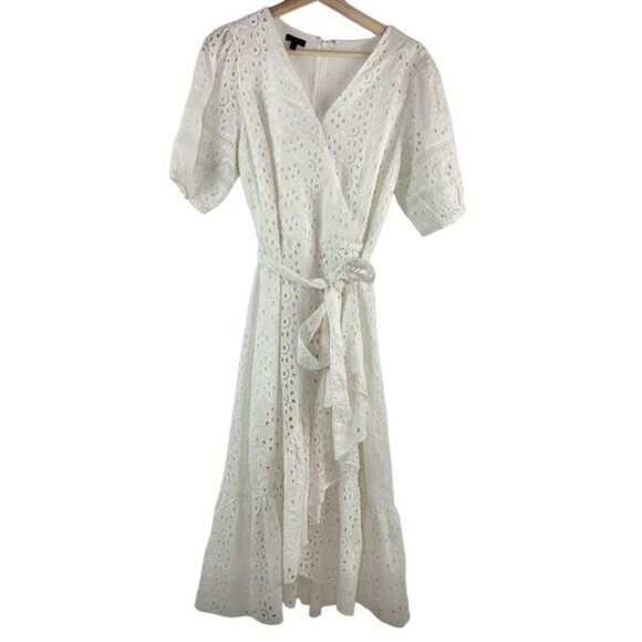 Talbots White Eyelet Belted Midi Wrap Dress - Picture 2 of 9